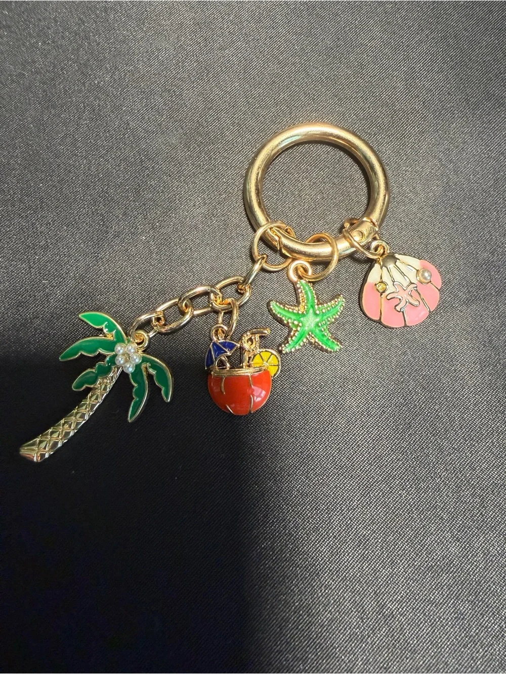 Gold Tropical Bag Charm or Key Ring. “Summer Living”. NEW